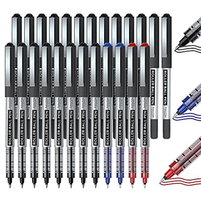 Bolígrafo RollerBall, Shuttle Art 25 Pack (21 negro 2 azul 2 rojo), bolígrafo de punta fina, bolígrafos de tinta líquida de 0,5 mm para escribir en di