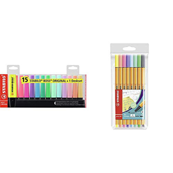 STABILO BOSS Marcador Original - Set de mesa con 9 fluorescentes y 6 pastel + Rotulador puntafina point 88 - Estuche con 8 pastel precio