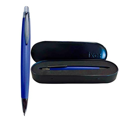 Bolígrafo Inoxcrom Zeppelin Sport con cuerpo lacado en Azul intenso mate. Presentado en estuche metal Inoxcrom