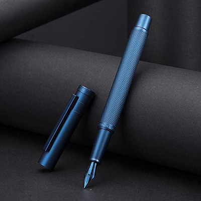 Pluma Estilográfica Hongdian Pluma de Punta Fina Bosque Azul Oscuro, Diseño Clásico con Convertidor y Estuche de Metal