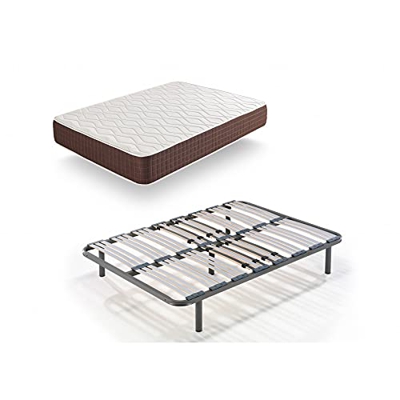 HOGAR24 XP25- Colchón viscoelástico + Somier Multiláminas con Patas, Medida 135x190 cm, Máxima Calidad En Descanso, Confort Y Firmeza Alta, Grosor 30 
