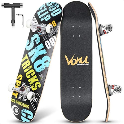 VOKUL Skateboard Completo, 80x20cm Monopatín para Niñas Niños Adolescentes Adultos Principiantes Profesionales, Tabla Skate con ABEC-7 y 7 Capas Monop
