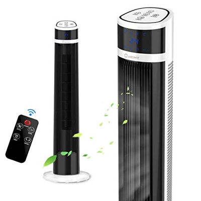 iHomy Ventilador de torre con mando a distancia y pantalla LED, coordinación temporal, tipo de viento ajustable y velocidad del viento, aire de refrig