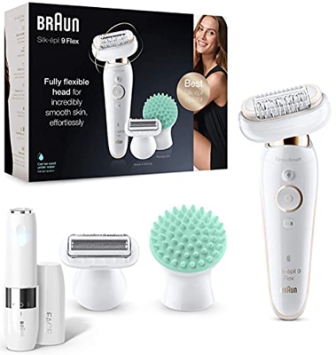 Braun Silk-épil Flex 9020 - Depiladora Mujer Eléctrica con Cabezal Flexible para una Depilación Fácil, Mango Antideslizante y Control + Braun Face Min