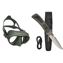 Cressi Calibro Máscara polyvalent para Buceo, apnea Avanzada y submarina Fishing, Unisex Adulto, Verde, Talla única + RC555000 Vigo - Cuchillo de Buce características