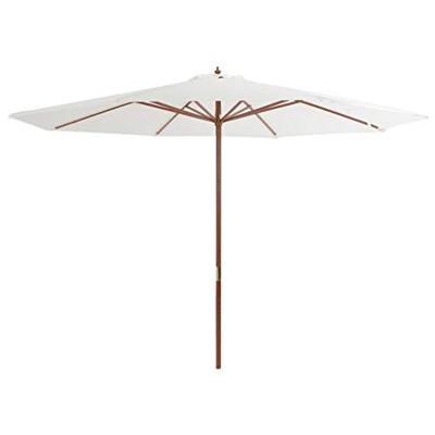 vidaXL Sombrilla Jardín con Palo de Madera 350 cm Blanco Arena Toldo Parasol