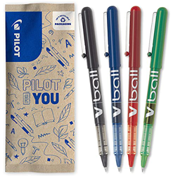 Pilot – Lote de 4 bolígrafos de tinta líquida V-Ball 05 – Negro, Azul, Rojo, Verde – Punta fina en oferta