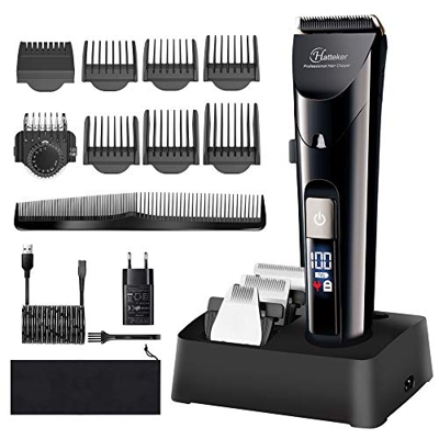 Hatteker Cortapelos profesional para hombre, recortadora de barba, pelo, precisión, pelo largo, funciona con batería y red, resistente al agua, 4 en 1