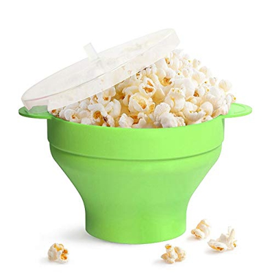 Recipiente de Comida, tazón de Palomitas de maíz DIY de Silicona Reutilizable con Tapa para microondas para refrigerador para Horno(con Mango Verde)