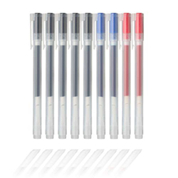 MUJI Bolígrafos de tinta de gel de 0,38 mm, 9 unidades, 5 negros, 2 azules, 2 rojos características