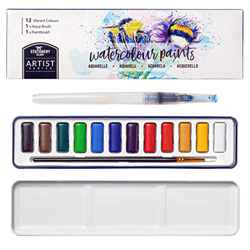 Stationery Island Serie de Artistas de Pintura de Acuarela - 12 Colores Completos + 1 Pincel de Acuarela + 1 Paleta Acuarela en Estuche de Lata. Juego en oferta