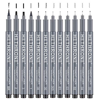 Hethrone Juego de bolígrafos de letras a mano, caligrafía y caligrafía negra para principiantes, escritura, firma, diseño ilustrativo y dibujo (12 tam