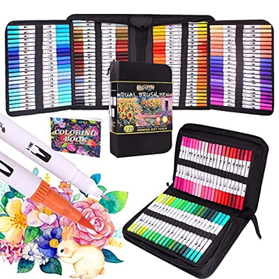 132 rotuladores lettering para colorear rotuladores punta pincel de doble punta Rotuladores de arte con punta de pincel para caligrafía para adultos C