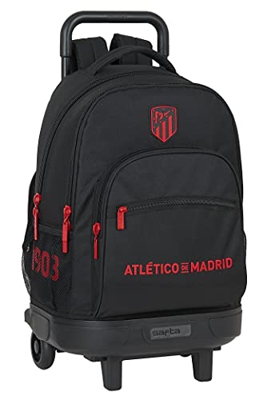 Safta Mochila Escolar con Carro Incluido y Espalda Acolchada de Atlético de Madrid Corporativa, 330x220x450 mm, Negro