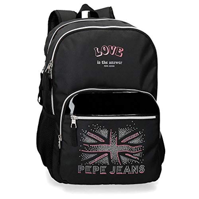 Pepe Jeans Ada Mochila Doble Cremallera Adaptable Negro 32x44x22 cms Poliéster 30,98 L