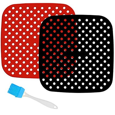Paquete de 2 alfombrillas reutilizables de silicona para freidora de aire, antiadherentes (8.5 pulgadas)
