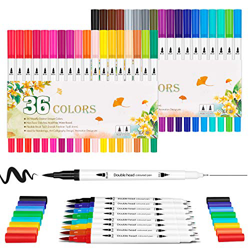 Rotuladores Lettering - Rotuladores Punta Pincel 36 Colores Rotuladores Punta Fina, Rotuladores Doble Punta Pincelpara Colorear libros, Agendas, Tomar en oferta