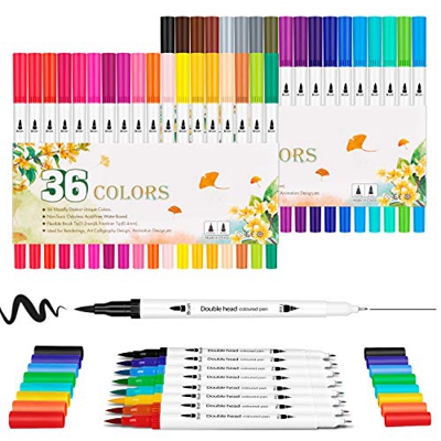 Rotuladores Lettering - Rotuladores Punta Pincel 36 Colores Rotuladores Punta Fina, Rotuladores Doble Punta Pincelpara Colorear libros, Agendas, Tomar