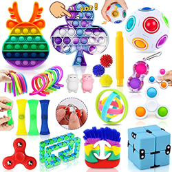 MarckersHome 26 Piezas Fidget Toys, Set de Juguetes antiestrés Barato con Anillo Mágico Arco Iris Empuje Burbuja, Fidget Box Regalo de Oficina en el A precio
