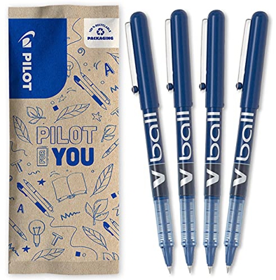 Pilot – Lote de 4 bolígrafos V-Ball 05 – tinta líquida – azul – punta fina