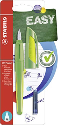 Stabilo EASYbuddy - Pluma estilográfica escolar con pluma estándar M, color verde y verde