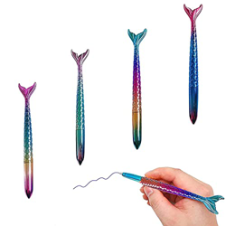 Yuemuop 4 Piezas Bolígrafo de Punta de Sirena, Sirena Bolígrafo, Bonita Bolígrafo Sirena Cumpleaños para Niños Escuela Suministros de Oficina (Color A características