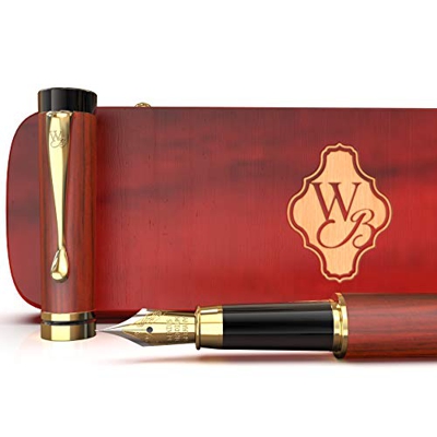 Wordsworth & Black Juego de pluma estilográfica, madera de bambú premium, plumilla mediana, estuche de regalo; Incluye 6 cartuchos de tinta, convertid