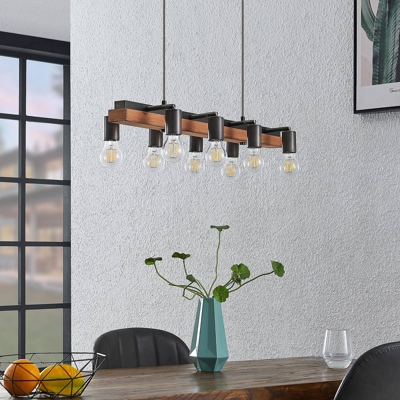 Lindby Morleen - colgante, 8 luces, madera oscura