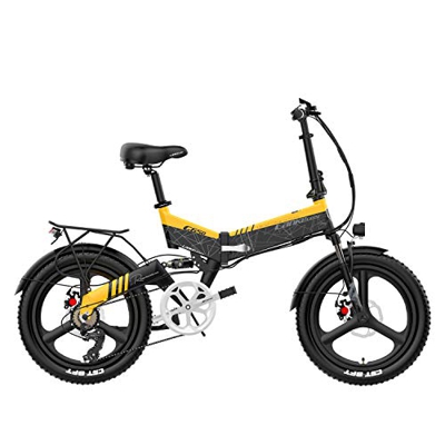 LANKELEISI G650 Bicicleta eléctrica Plegable de 20 Pulgadas 400W 48V 14.5Ah Batería de ión de Litio 5 Nivel Pedal Assist Suspensión Completa (Negro Am