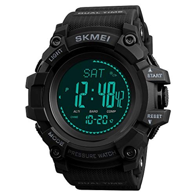 TONSHEN Hombre Reloj Outdoor Militar Digital Brújula LED Electrónica Doble Tiempo Altímetro Termómetro Podómetro Calorías Alarma Multifuncional Deport