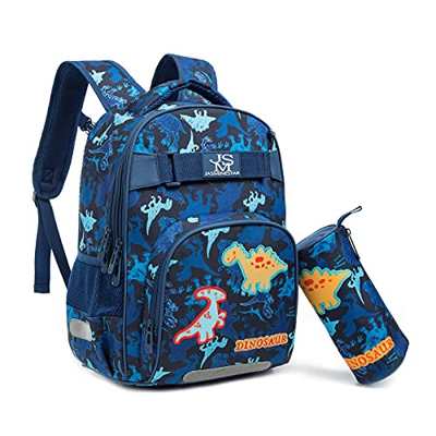 Wenlia Mochila para niños y niñas con estuche para lápices, mochila escolar de viaje para estudiantes con bolsillos laterales Unicornio Dinosaurio Moc