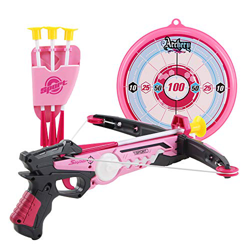 deAO Juego de Tiro al Blanco Conjunto de Ballesta Juguete Playset Infantil Incluye Diana con Soporte y Carcaj para Flechas de Plástico (Rosa) precio