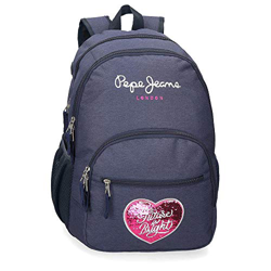 Pepe Jeans Bright Mochila Doble Cremallera Azul 32x44x22 cms Poliéster 30,98 L precio