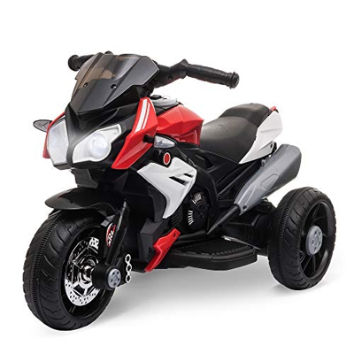 HOMCOM Moto Eléctrica Infantil con 3 Ruedas Trimoto para Niños de +3 Años con Batería 6V Recargable Funciones de Música Bocina Faros 86x42x52 cm Negro