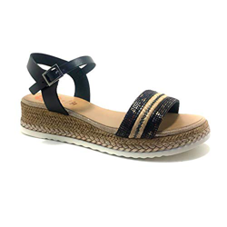 PORRONET 2710 Rania, Sandalias con cuña y Plataforma, para Mujer, Color Negro - Cuero Talla: 38 en oferta