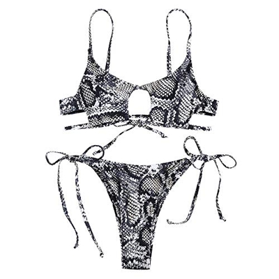 ZAFUL Bikini acolchado de dos piezas para mujer, estampado de leopardo, blanco 1, L