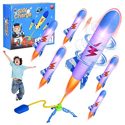 FORMIZON Cohete Juguete, Lanzador de Cohetes de Juguetes para Niño, Juguete Cohete de Aire Lanzador con Cohetes de Air Espuma 6 Luminosos, Lanzador de