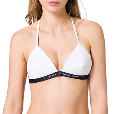 Tommy Hilfiger Triangle Fixed Parte Superior de Bikini, Blanco, L para Mujer