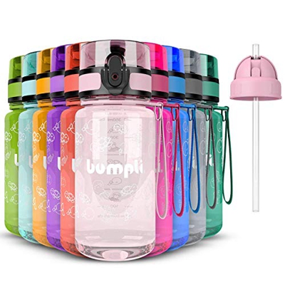 bumpli ® Botella para niños – 350 ml – con tapa de pajita incluida – antigoteo – libre de BPA – Botella para niños para guardería, escuela, excursione