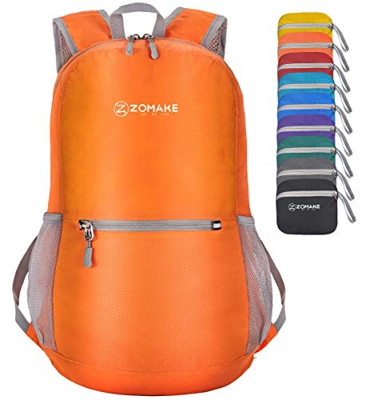 ZOMAKE Mochila Plegable Ligera 20L, Mochilas Pequeñas para Hombre Mujer, Mochilas Compacta para Viajar Senderismo(Naranja)