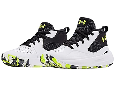 Under Armour Pre-School Lockdown 5, Zapatillas de bsquetbol Unisex Adulto, Blanco Black High Vis Yellow 102, 47 EU