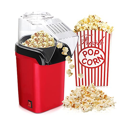 IVEOPPE Máquina de Palomitas Sin Grasa Aceita, Circulación de Aire Caliente, Tapa Removible Con taza, 1200 W de Potencia, Rojo