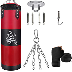 ZERUIDM Saco de Boxeo Colgante, Kit de Sacos de Boxeo Sin Relleno para Adult niño, Bolsa Pesada de Kick Boxing con Gancho & Cadena, Vendajes de Boxeo, características