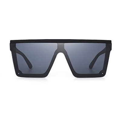 JIM HALO Gafas de Sol con Protección Superior Plana Gafas Cuadradas sin Montura de Espejo Para Mujeres y Hombres (Marco Negro Mate/Lente Gris)
