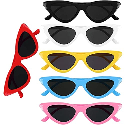 Mikqky 6 Piezas Gafas de Sol Estilo Ojo de Gato Retro, Gafas de Ojo de Gato Con Montura de Espejo, Adecuado para Protección Uv Las Niñas Se Visten par
