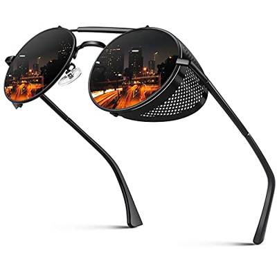 CGID E92 Steampunk estilo retro inspirado círculo metálico redondo gafas de sol polarizadas para hombre mujer Negro Gris