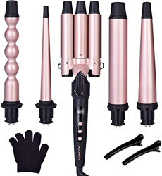 MOCEMTRY - Rizador de pelo 5 en 1 con 3 barras, rizador de pelo grande, rizador de pelo, temperatura ajustable, con pantalla LCD, hierro ondulado, rev en oferta