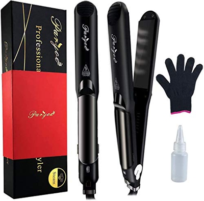 Paryoe - Plancha de vapor profesional de turmalina de cerámica para alisar los rizos, doble tensión, temperatura ajustable, apagado automático