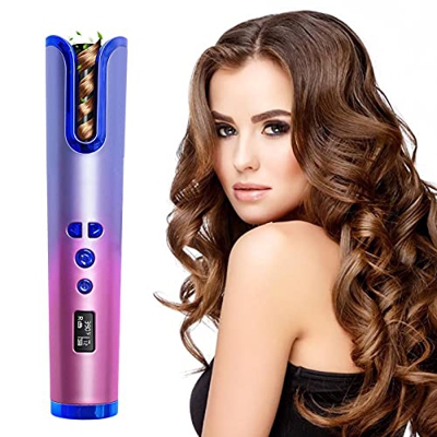 Correct Rizador De Pelo Automatico Inalambrico Ondulador De Pelo Profesional Tenacillas De Pelo Portátil para Hogar, 4 Configuraciones De Temperatura,