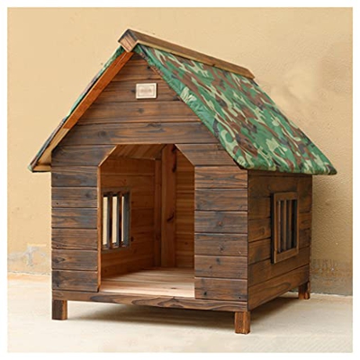 TYX Perrera Grande Perros Madera, Resistente Intemperie Casa Perros Madera Al Aire Libre, Caseta Perros Carbonizada Crate Casa Mascotas,34.64×30.31×31